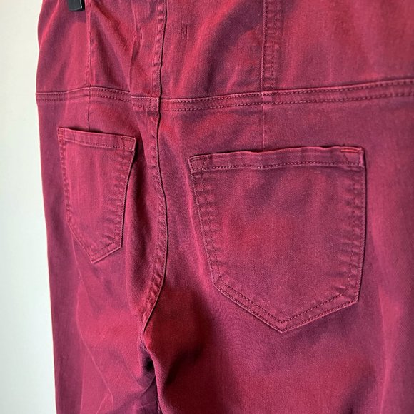 High Waisted Button Fly Burgundy Stretchy Skinny Jeans - Picture 4 of 4